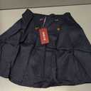 GORLYA Girls School Uniform Woven High Waist Button Front Skater Tennis Pleated Hem Short Skirt 6-14Y(GOR1234,14Y,Navy)