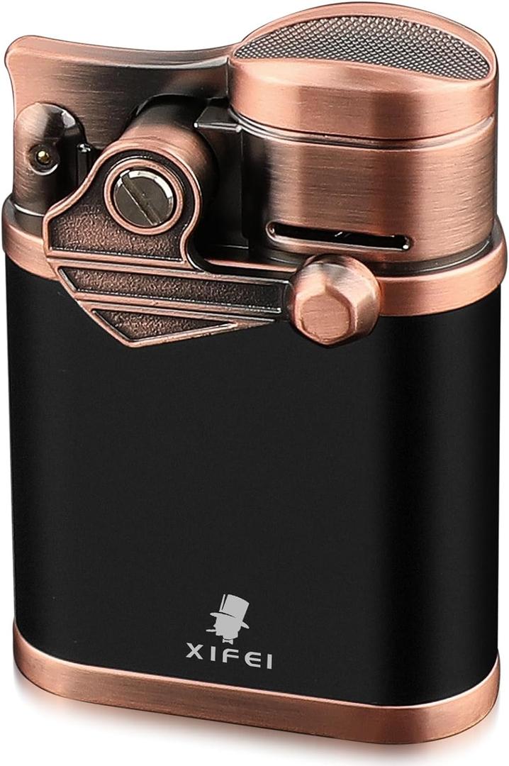 XIFEI Cigar Lighter 4 Jet Flame Torch Lighter with Cigar Holder, Windproof Rocker Arm Lighter Adjustable Flame, Refillable Butane Lighter Smoking Lighters Gift for Men (Bronze)