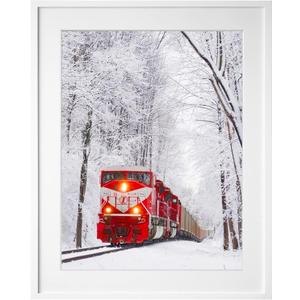 Egofine 22x28 Solid Wood Picture Frame Covered by Plexiglass Matted for 18x24 White for Wall Mounting Hanging Poster Frame Vertically or Horizontally, White