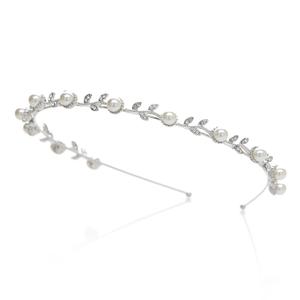 SWEETV Pearl Silver Bridal Headband-Single Hair Band Tiara Flower Wedding Headpiece Jewelry Bridal Hair Accessories for Women (1 Count (Pack of 1))