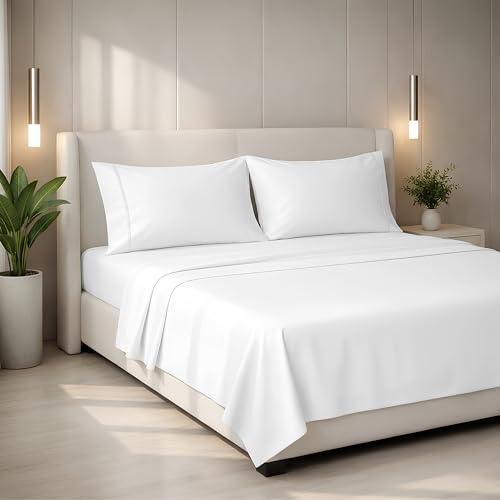 Mayfair Linen 100% Egyptian Cotton Queen Sheet Set - 2000 Series Luxury Sheets Queen Size Bed Set (4 Pc, White), Silky Soft & Cooling, Sateen Weave 17" Extra Deep Pocket Hotel Collection Sheet Queen Size