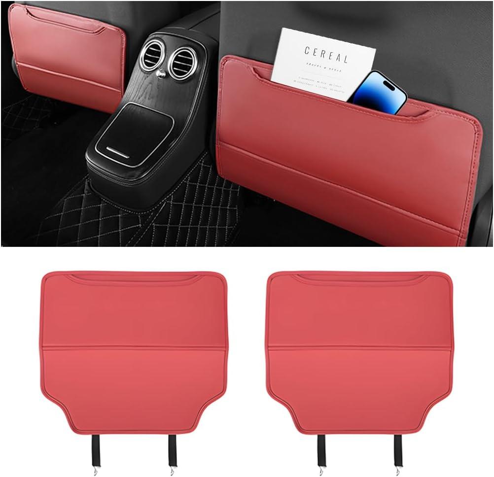 Zpana 2PCS Car Kick Mat Back Seat Protector, Microfiber Leather Vehicle Back Seat Cover with Storage Pocket, Automotive Backseat Anti-Kick Pad for Kids Pets, Universal for Truck SUV RV (Red)