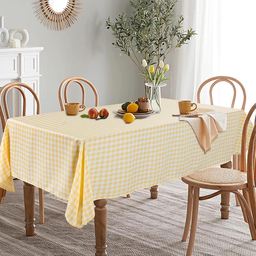 ShinyBeauty 54x108'' Yellow Buffalo Plaid Tablecloth - Checkered Gingham Cotton Blend, Indoor/Outdoor Use, Perfect for Dining, Parties, and Picnics