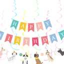 Dog Themed Happy Birthday Banner Baby Shower Party Supplies (Hanging Swirl Banner)