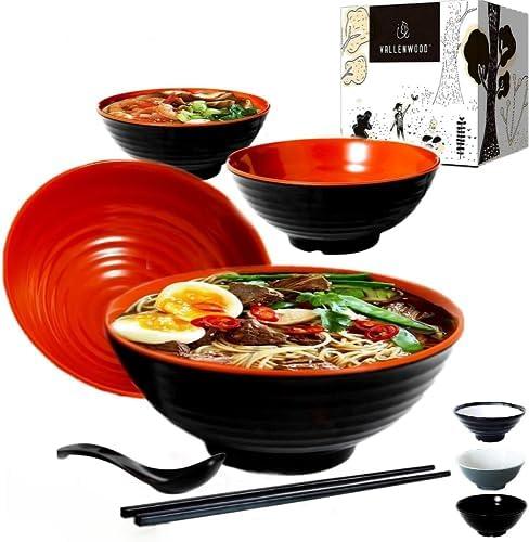 2 Ramen Bowls, 2 Pho set. Red Black Ramen Bowl Set. Unbreakable Melamine. Asian Japanese soup. . XL 37 oz. Noodles, Rice, Udon, Thai, Chinese, Korean, Wonton, Miso