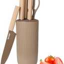 Knife Set, Astercook 4-Piece Coffee Kitchen Knife Set for Home, Anti-Rust Non-stick Stainless Steel Sharp Chef Knife Set with Universal Knife Block for Kitchen, Ergonomical Design (Coffee)
