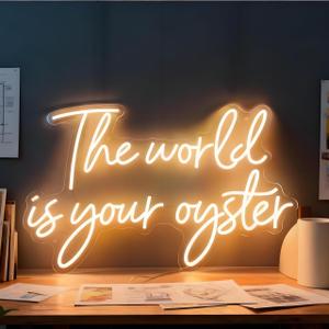 The World Is Your Oyster Neon Sign, USB Powered Dimmable Decorative Neon Light for Home Bedroom Living Room Office Wall Table Decor Inspirational Quote Light Up Sign 20.1 x 13.4 In