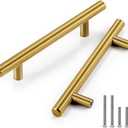 CZC HOME 10 Pack 6.4 Inch Cabinet Pulls Stainless Steel Drawer Handles, 4" Hole Center Drawer Pulls for Kitchen Dresser Cupboard with 2 Sizes Screws Brushed Brass