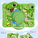 Boaretiu Tablet Case - Cute Cartoon Silicone Cover with Adjustable Shoulder Strap & Rotating Stand for Kids Boys Girls, for Samsung Galaxy Tab S10 FE 2025/S9 FE 2023 Case 10.9", Green Dinosaur