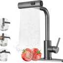 Kitchen Faucets with Pull Down Sprayer,Waterfall Kitchen Sink Faucet,Commercial Utility Stainless Steel Kitchen Faucets,Single Handle Kitchen Sink Faucet with Pull Down Sprayer for 3 Function,Grey (Gray)