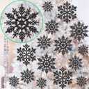 36pcs Black Christmas Snowflake Ornaments, Plastic Glitter Hanging Snow Flakes for Christmas Tree Decorations Winter Wonderland Frozen Birthday Party Holiday Home Decor Craft Snowflakes