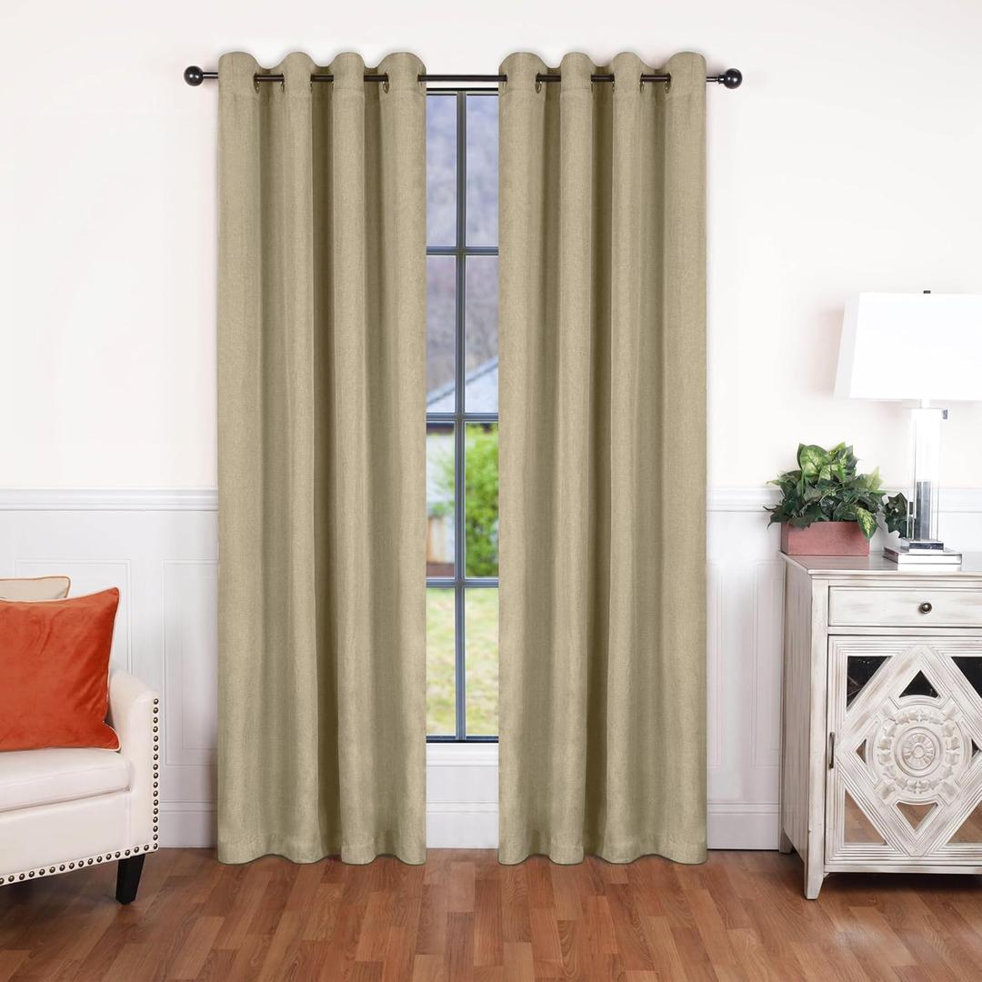 Superior Linen Textured Blackout Curtain Set of 2, Thermal Insulated Panel Pair with Grommet Top Header, Classic Natural Look Room Darkening Drapes, Cream, 52x84 each (Frosted Almond)