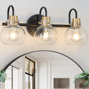 Apenath 3 Lights Bathroom Light, Black Gold Vanity Light Fixture, Wall Sconces with Globe Clear Glass Shade, Farmhouse Wall Mount Lamp for Mirror, Kitchen, Porch, Living Room, Workshop