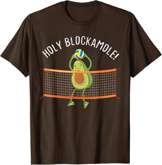 Holy Blockamole Volleyball Cute Funny T-Shirt (Small, Brown)