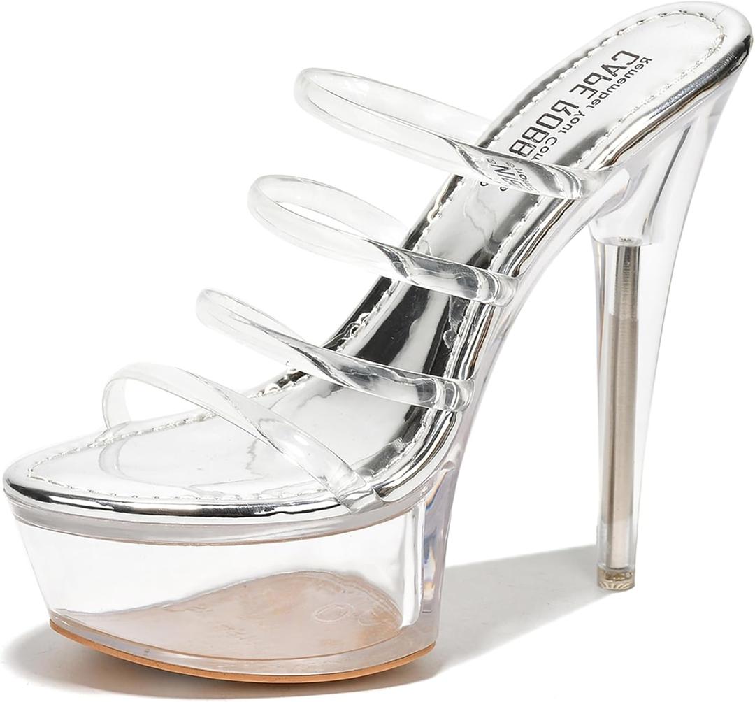 Women's Clear Strappy Stiletto Heels - Nude Platform Sandals with Ankle Strap | Pleaser (Kim) (6)
