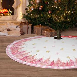 Christmas Tree Skirt Buffalo Plaid Xmas Tree Skirts Mat Rustic Vintage Farmhouse Christmas Decoration for Merry Christmas Holiday Party Indoor Outdoor (Pink Buffalo Plaid, 36in)