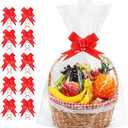 JOYIT 50 Pcs Clear Cellophane Bags with White Dot (18 in x 30 in) - 3 Mil Thicker Cellophane Wrap for Gift Baskets, Clear Plastic Bags with Red Bows Ribbon