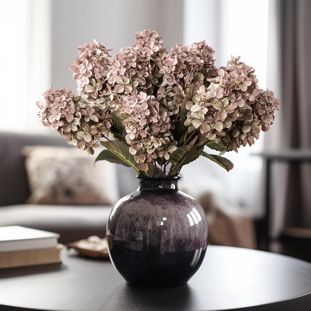 Ttranewsoo Fake Flowers Hydrangea Silk Flowers with Stems, Brown Flowers Fall Hydrangea Artificial Flowers, Winter Flowers Artificial for Decoration Vase Indoor and Outdoor 24"（Brown ） 8PCS Wthout Vase