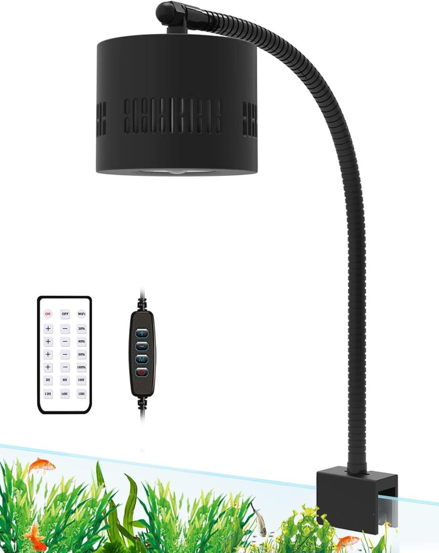 Lominie Aquarium LED Light 10 Gallon Fish Tank Light Timer Clip on Aquarium Lamp Full Spectrum 85W 6500k for Freshwater Refugium Cube Tank with Gooseneck