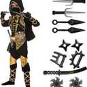 Spooktacular Creations Golden Ninja Costume Set, Ninja Jumpsuit with Foam Accessories for Kids, Toddler Halloween Outfit for Ideas Cosplay Party (Medium, 8-10 yrs)