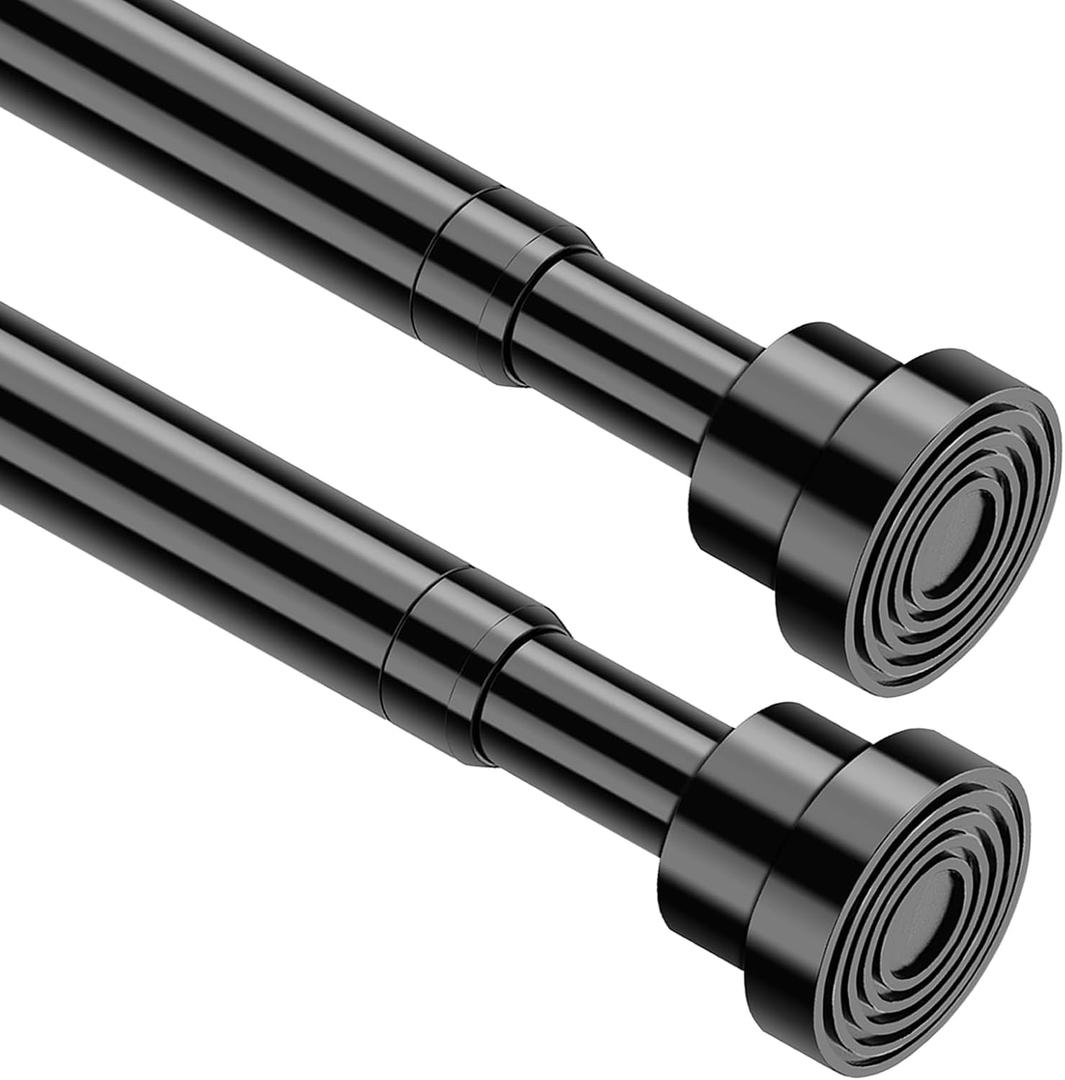 2pcs Spring Tension Rods 18 to 28 Inch Adjustable Small Tension Rod No Drilling Short Black Curtain Rod Expandable for Window, Cupboard, Closet, Wardrobe, DIY Projects