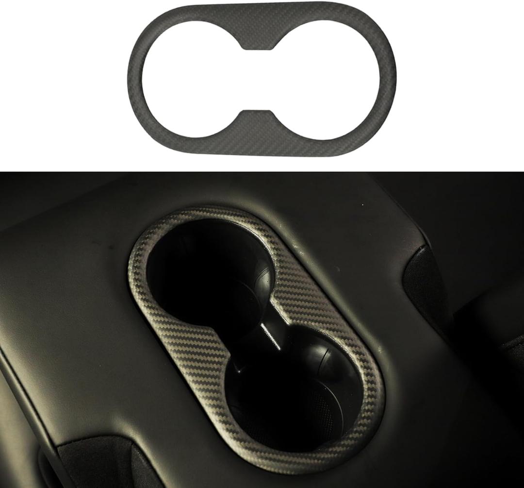 Carbon Fiber for Tesla Model 3 2021-2023 seat Cup Trough Patch,for Tesla Model y 2020-2023 Rear Water Cup Frame Carbon Fiber Interior Accessories (Matte)