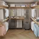 Mounted Closet Systems with Shelves, Closet Organizer System with Hanging Rods, Wall Mount Bedroom Wardrobe Walk-in Closet, Solid Wood Garment Rack (Wood color, 101cm/39.7in)