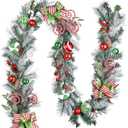 Valery Madelyn 9 Feet Pre-Lit Christmas Garland with Lights for Mantle, Lighted Outdoor Xmas Garland with Elf Red Green White Balls for Home Stairs Fireplace Table Centerpiece Indoor Holiday Decor