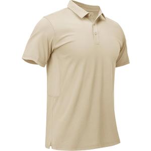 MAGCOMSEN Men's Polo Shirts Short Sleeve Cotton Pique Golf Shirt Casual Collared Shirt Lightweight Work Shirts with 3 Buttons (X-Large, Khaki)