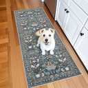 Washable Vintage 2x6 Bathroom Rugs: Soft Carpet with Non-Slip Backing for Hallway Entryway Kitchen Stain-Resistant Bedroom Floor Mat Gifts for Newlyweds/Household Home Decor (2x6,Floral/Blue)