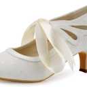 ELEGANTPARK Lace Wedding Shoes Closed Toe Bridal Shoes Women Mary Jane Low Heels Pumps Wedding Dress Shoes (7.5, Cut-out Ivory)