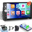 NHOPEEW 7 Inch Single Din Touchscreen Car Stereo with Carplay and Android Auto - 1 Din Carplay LCD Screen Radio with Mirror Link, Bluetooth 5.1, FM Radio, Steering Wheel Control + Rearview Camera
