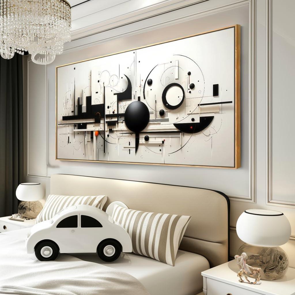 abstract Wall Art Black And White Modern Artwork Geometric Line Art Canvas Painting Wall Decor for Living Room Bedroom Dining Room Home Office Decor 20"x40" with Framed