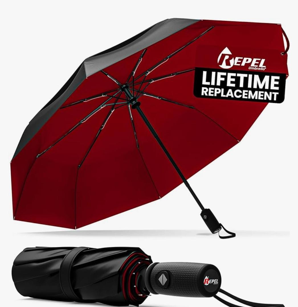 REPEL Windproof Travel Umbrella - Compact & Withstands Winds up to 85MPH , Strongest Premium Auto Folding Umbrella for Rain and Sun - Durable, Light & Portable for Women & Men , Fits Backpack & Cars