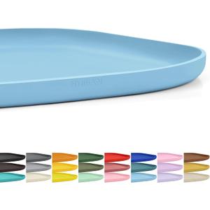 SMILOOL Small Silicone Pet Food Mat with Raised Edge for Food and Water Bowl, Square Dog Feeding Mats, Cat Food Trays for Floor Waterproof, Rubber Tray for Dogs and Cats, 12 x 12 x 0.7 Light Blue