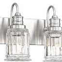 Brushed Nickel Bathroom Light, HWH 4-Light Vanity Lights for Bathroom Vanity Sconce Over Mirror, Wall Mounted Light Fixtures with Bell-Shaped Striped Glass, 5HZG106B-4W BN