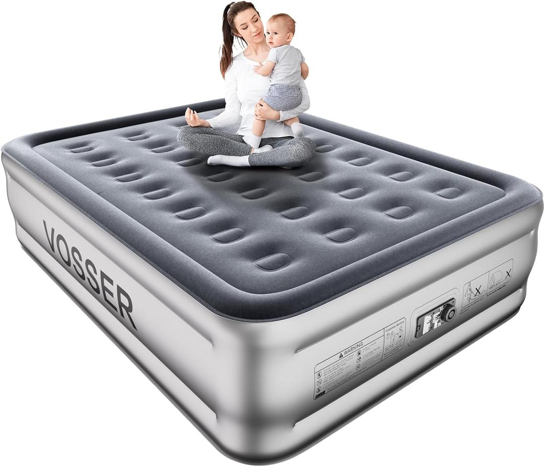 Air Mattress Full with Built in Pump,18Blow Up Mattress,Self Inflatable Mattress in 3 Mins,Portable Air Bed for Camping,Floor&Travel,Full Size Air Mattress for Adults 660LB Max,Silver