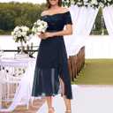BeryLove Sequin Formal Wedding Guest Prom Party Dress Off Shoulder Cocktail Sparkly Midi Evening Dress (Black, S)