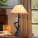Vintage Table Lamp Midcentury Bedside Lamp 15.8IN Farmhouse Reading Light Rustic Desk Light with Black Resin Body and Bird Decor for Bedroom Living Room Hotel Office Entry