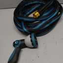 25FT Garden Hose, Non-Expandable Kink-Free Flexible Hose with 10 Spray Function Nozzle, Leakproof Lightweight 3/4 Brass Connector High Pressure Flat Water Pipe for Outdoor Yard Lawn (Blue and Black)