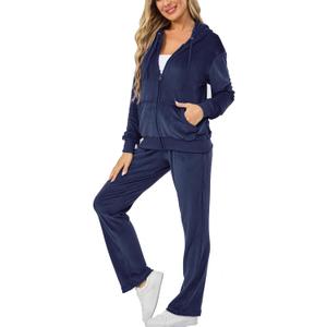 Velour Track Suits for Women Set Fall Sweatsuits 2 Piece (Blue, L)