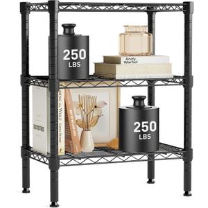 OLIXIS 3 Tier Storage Shelves, Metal Wire Rack Shelving Unit, Adjustable Heavy Duty Standing Shelf Organizer for Closet Bathroom Kitchen Garage Laundry Pantry, 13.8" D x 23.6" W x 30" H (Black)