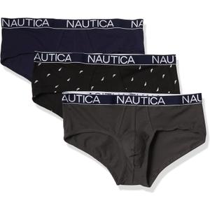 Nautica Men's Classic Cotton Stretch 3-Pack Briefs (Black, L)