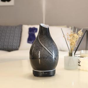 Black Art Glass Aromatherapy Diffuser 160ml ultrasonic Cool Mist Scent Aroma Essential Oil Diffuser Humidifier with Intermittent Mist & LED 7 Colorful Changing Night Light for Home-Star River