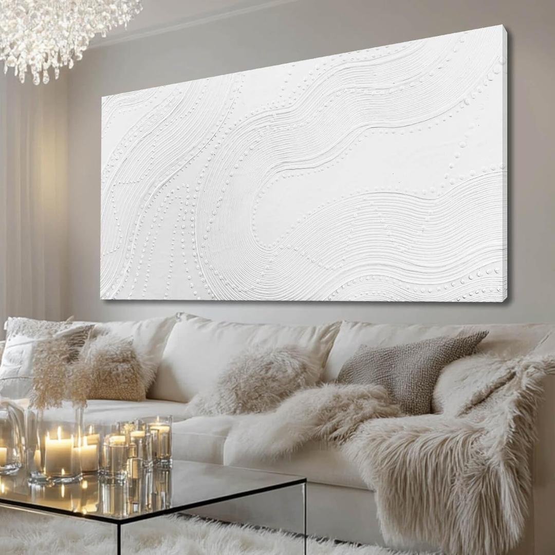 NBAODAN Large Wall Art Modern Canvas Picture Abstract Wall Decor White Line Art for Living Room Neutral Artwork for Office Bedroom 29"x58" Geometric Painting