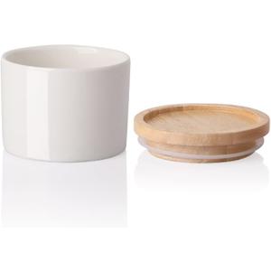Sweejar Kitchen Canisters Ceramic Food Storage Jar, Stackable Containers with Airtight Seal Wooden Lid for Serving Ground Coffee, Tea, Sugar, Spice and More - 5 Fl Oz(White)