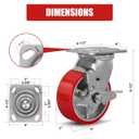 LONGRUNFORU 5" X 2" Industrial Plate Swivel & Brake Caster Wheels Set of 4 Heavy Duty,Load Capacity 4000lbs, No Noise Polyurethane Wheel on Steel Hub for Toolbox Workbench