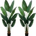 Artificial Bird of Paradise Plant 5 Ft Tall Fake Banana Leaf Plant for Indoors and Outdoors,Faux Palm Tree with Plastic Pot for Office and Home Decor,L1602PCS
