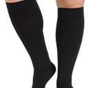 KEKING Extra Wide Calf Compression Socks for Men & Women, 20-30 mmHg Compression Stockings Open Toe - Plus Size Knee High Support Hose for Varicose Veins, Pain Relief, Swelling, Black M