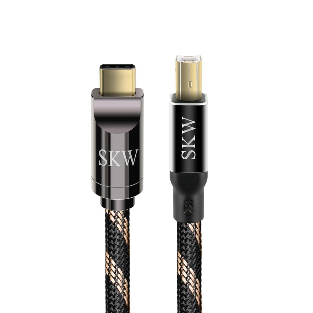 SKW Audiophiles USB Printer Cable Type C/USB C to USB B High Speed DAC Decoder Cable 3.2ft/1M